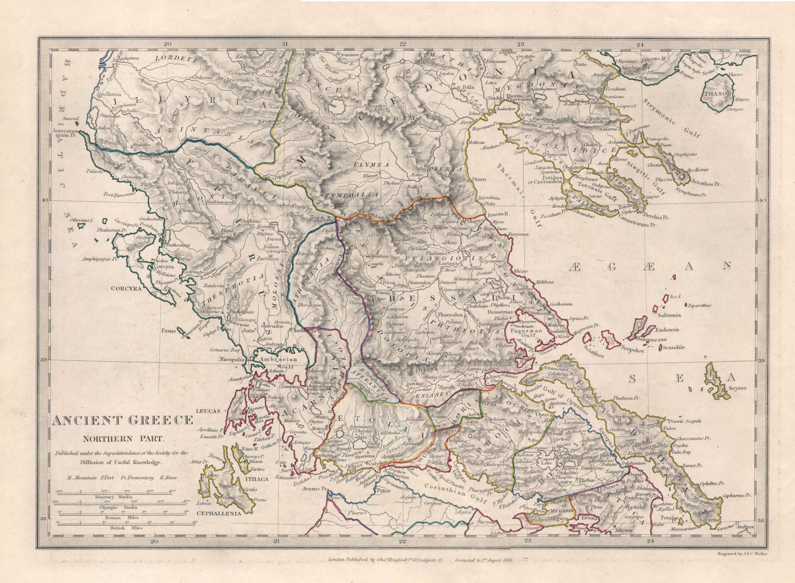 ANCIENT GREECE. Euboea Epirus Aetolia Thessalia Macedonia. SDUK 1846 old map